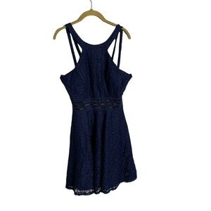 City Studio Navy Blue Lace Strappy Back Fit Flare Dress 11